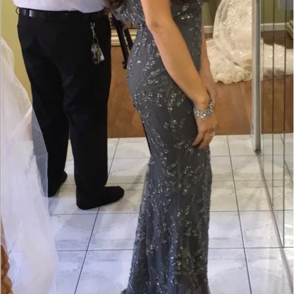 Custom evening prom gown size xs sequins gray charcoal - Picture 7 of 8